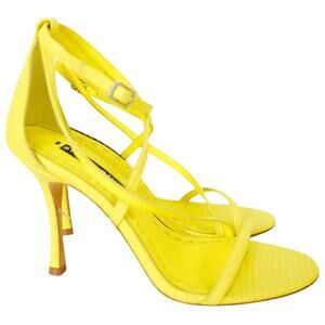 Alice + Olivia Deidra Stiletto Heel Sandal in Citron Lizard Embossed 8